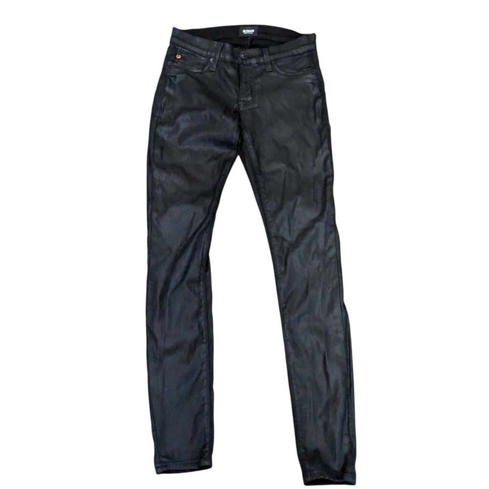 Hudson "Krista Super Skinny" Black Coated Jeans, Size 25